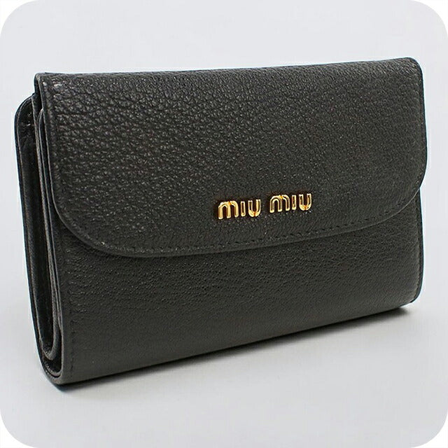 中古 ミュウミュウ 三つ折り財布 三折財布 コンパクト レディース ブランド MIUMIU レザー 5MＬ014 ブラック USDMI114849011