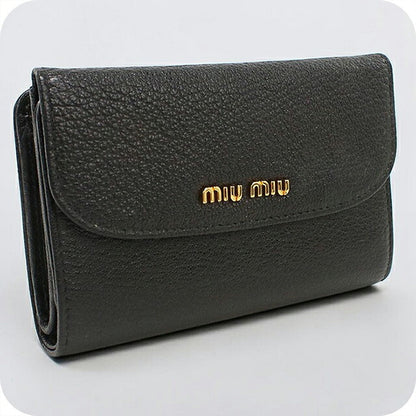 中古 ミュウミュウ 三つ折り財布 三折財布 コンパクト レディース ブランド MIUMIU レザー 5MＬ014 ブラック USDMI114849011