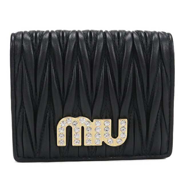 中古 ミュウミュウ 二つ折り財布 二折財布 レディース ブランド MIUMIU マテラッセ レザー 折財布 ブラック USDMI115427011