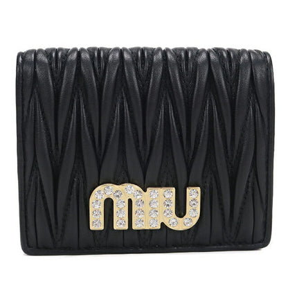 中古 ミュウミュウ 二つ折り財布 二折財布 レディース ブランド MIUMIU マテラッセ レザー 折財布 ブラック USDMI115427011