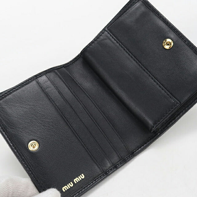 中古 ミュウミュウ 二つ折り財布 二折財布 レディース ブランド MIUMIU マテラッセ レザー 折財布 ブラック USDMI115427011