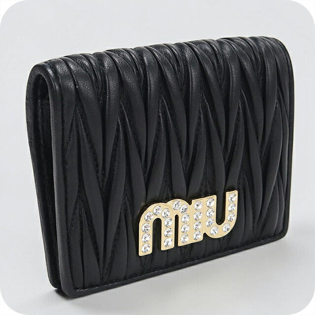 中古 ミュウミュウ 二つ折り財布 二折財布 レディース ブランド MIUMIU マテラッセ レザー 折財布 ブラック USDMI115427011