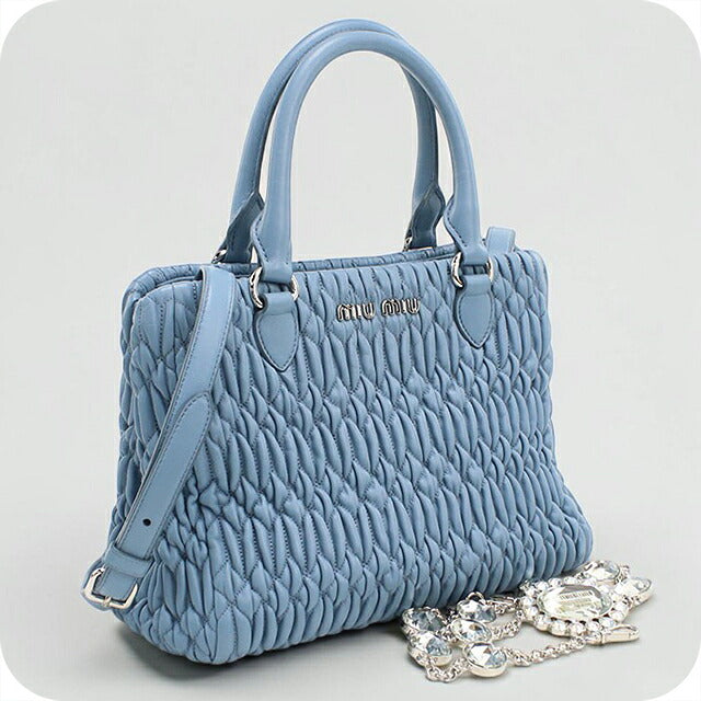 中古 ミュウミュウ ハンドバッグ レディース ブランド MIUMIU マテラッセ ナッパクリスタル 2WAY 5BA067 ブルー USDMI116671011