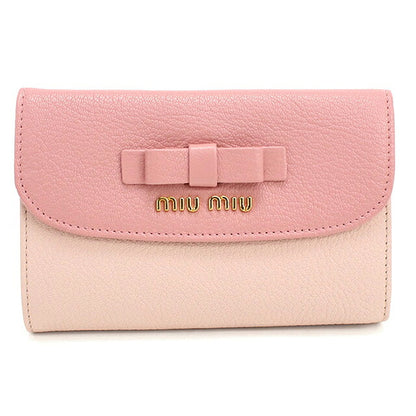 中古 ミュウミュウ 三つ折り財布 三折財布 コンパクト レディース ブランド MIUMIU マドラス レザー 5M1225 ピンク USDMI116825011