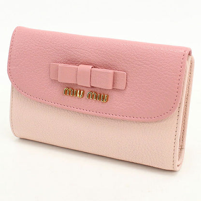 中古 ミュウミュウ 三つ折り財布 三折財布 コンパクト レディース ブランド MIUMIU マドラス レザー 5M1225 ピンク USDMI116825011