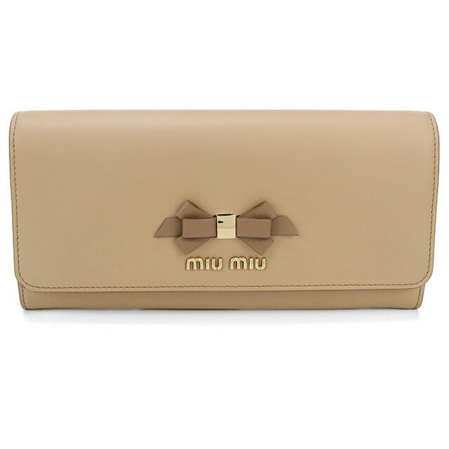中古 ミュウミュウ 長財布二折 レディース ブランド MIUMIU レザー 5MH109 2B61 F0QYA ベージュ 財布 USDMI98963011
