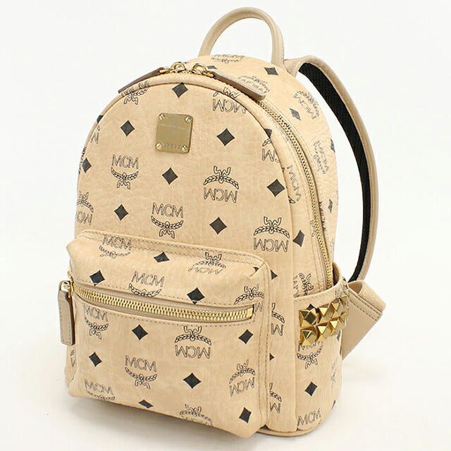 中古 エムシーエム リュック レディース ブランド MCM ヴィセトス スタッズ バックパック MMK65VE41 IG001 ベージュ USDMM109533011