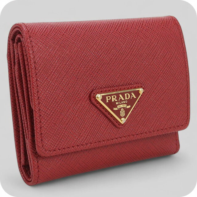 中古 プラダ 三折財布 レディース ブランド PRADA レッド 財布 USDPR100399011