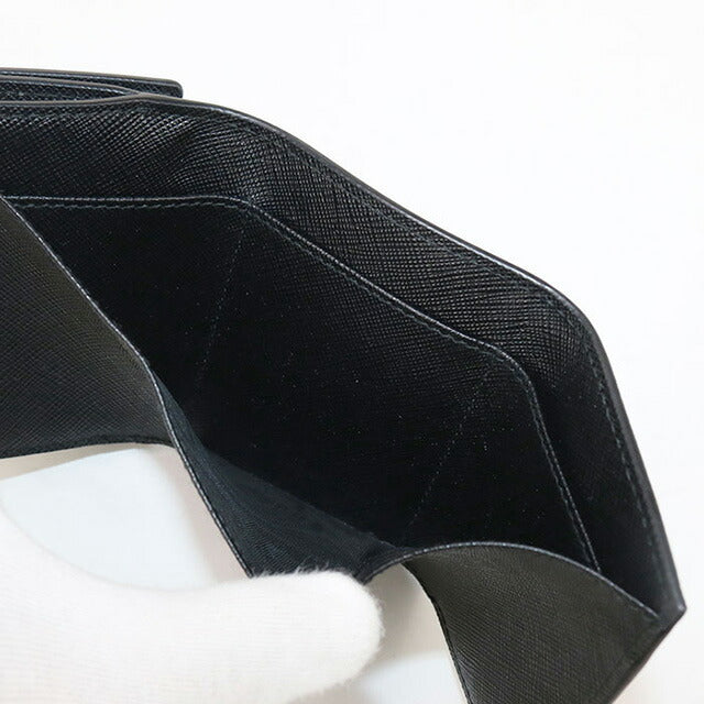 中古 プラダ 三つ折り財布 レディース ブランド PRADA サフィアーノトライアングル財布 ブラック 財布 USDPR101839011