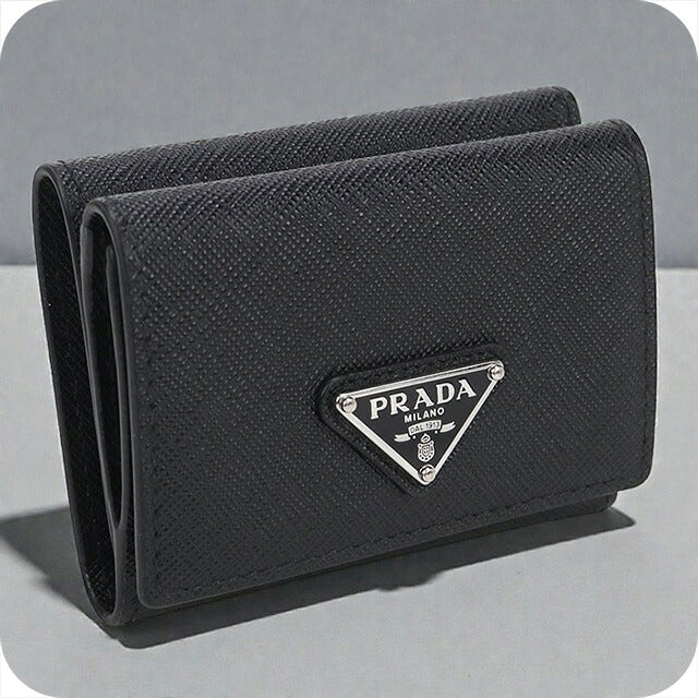 中古 プラダ 三つ折り財布 レディース ブランド PRADA サフィアーノトライアングル財布 ブラック 財布 USDPR101839011