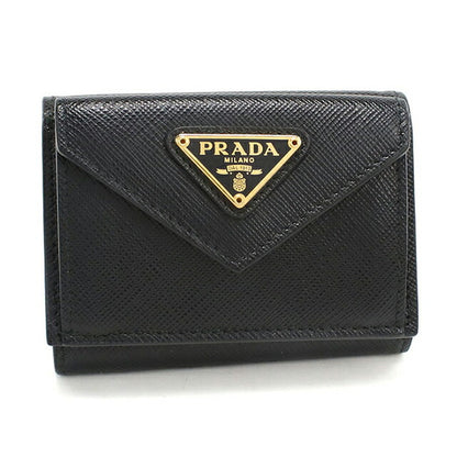 中古 プラダ 三折財布小銭入付き レディース ブランド PRADA サフィアーノトライアングル財布 1BH021 QHH F0002 ブラック 財布 USDPR102420011