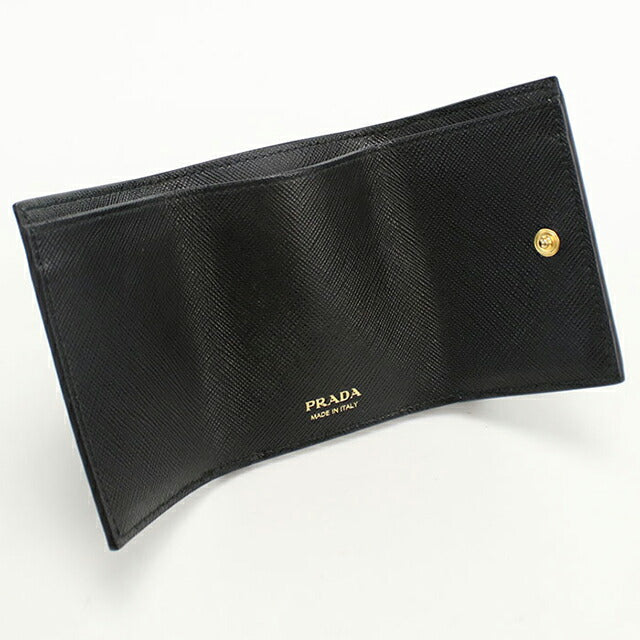 中古 プラダ 三折財布小銭入付き レディース ブランド PRADA サフィアーノトライアングル財布 1BH021 QHH F0002 ブラック 財布 USDPR102420011