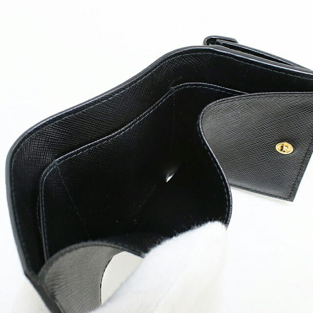 中古 プラダ 三折財布小銭入付き レディース ブランド PRADA サフィアーノトライアングル財布 1BH021 QHH F0002 ブラック 財布 USDPR102420011