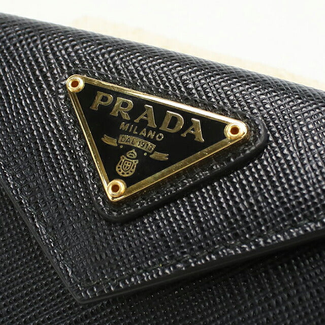 中古 プラダ 三折財布小銭入付き レディース ブランド PRADA サフィアーノトライアングル財布 1BH021 QHH F0002 ブラック 財布 USDPR102420011