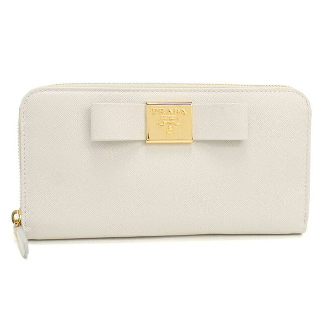 中古 プラダ 長財布ラウンドファスナー レディース ブランド PRADA サフィアーノレザー レザー 1ML506 ホワイト USDPR102603011