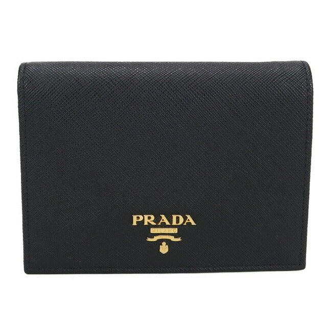 【中古】PRADA ブラック レザー 二つ折り財布 中古 プラダ 二折財布 レディース ブランド PRADA サフィアーノレザー
