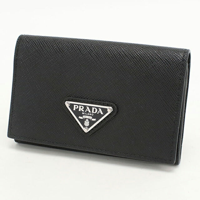 中古 プラダ 名刺入れ レディース ブランド PRADA サフィアーノトライアングル カードケース レザー 1MC110 QHH F0002 ブラック 小物 USDPR103646011