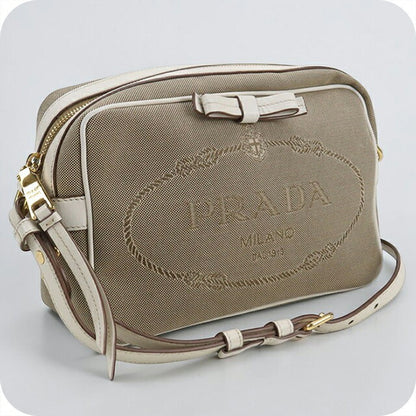 中古 プラダ 斜め掛け ショルダーバッグ レディース ブランド PRADA ロゴジャガード 1BH089 ベージュ バッグ USDPR104118011