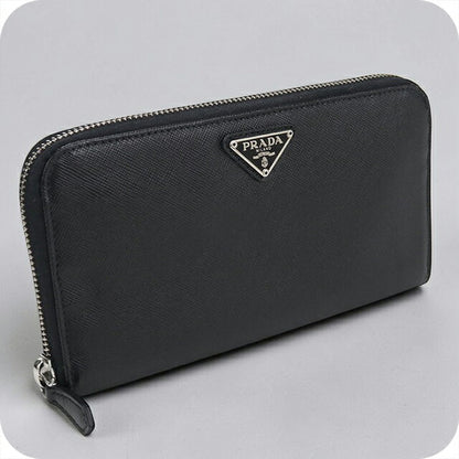 中古 プラダ 長財布ラウンドファスナー レディース ブランド PRADA トライアングル ジップアラウンド レザー 1ML506 ブラック USDPR104691011