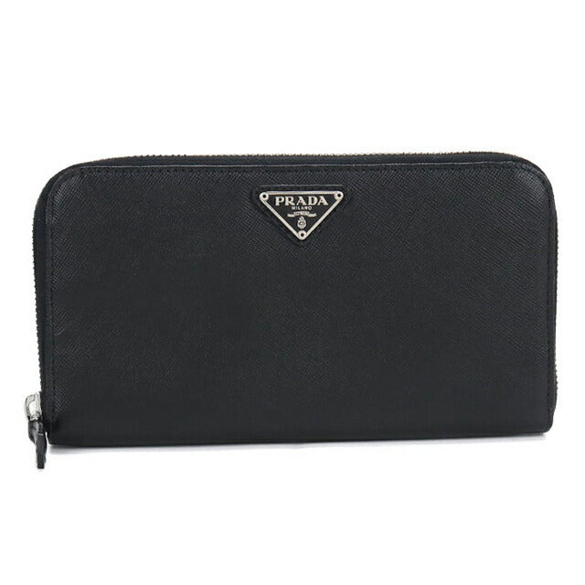 中古 プラダ 長財布ラウンドファスナー レディース ブランド PRADA トライアングル ジップアラウンド レザー 1ML506 ブラック USDPR104691011