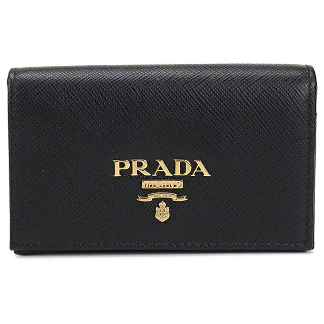 美品 PRADA プラダ サフィアーノ 名刺入れ ブラック ゴールドロゴ 中古 プラダ 名刺入れ レディース ブランド PRADA サフィアーノレザー