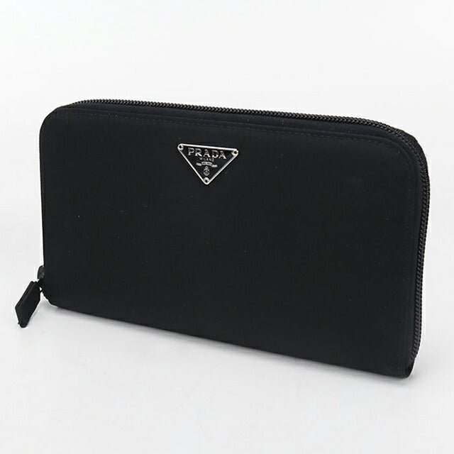 Used Prada long wallet round zipper ladies brand PRADA triangle zip around 1ML506 black USDPR105364011