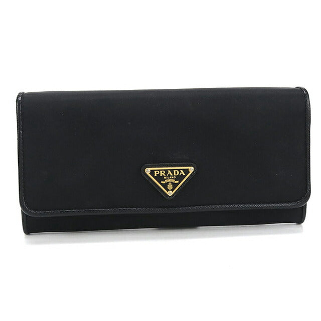 中古 プラダ 長財布ニ折小銭入付き レディース ブランド PRADA トライアングル長財布 レザー 1MH132 UZ0 F0X3X ブラック USDPR106274011