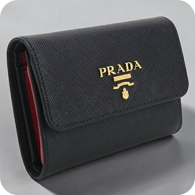 中古 プラダ 三つ折り財布 三折財布 レディース ブランド PRADA サフィアーノマルチカラー ブラック 財布 USDPR107077011