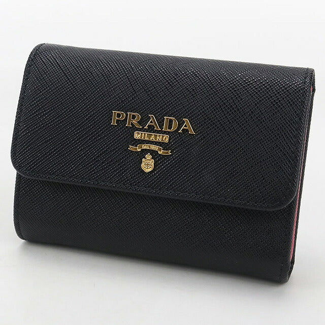 中古 プラダ 三つ折り財布 三折財布 レディース ブランド PRADA サフィアーノマルチカラー ブラック 財布 USDPR107077011