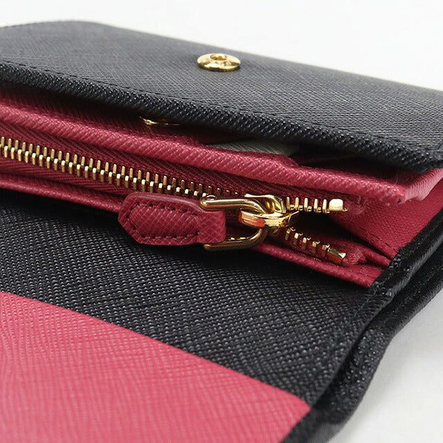 PRADA プラダ 三つ折り財布 サフィアーノ 黒×赤 中古 プラダ 三つ折り財布 三折財布 レディース ブランド PRADA