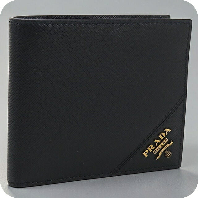 中古 プラダ 二つ折り財布 二折財布 メンズ ブランド PRADA サフィアーノレザー ウォレット 2MO738 ブラック 財布 USDPR107391011