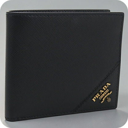 中古 プラダ 二つ折り財布 二折財布 メンズ ブランド PRADA サフィアーノレザー ウォレット 2MO738 ブラック 財布 USDPR107391011
