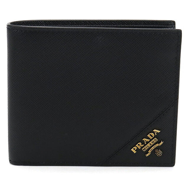 中古 プラダ 二つ折り財布 二折財布 メンズ ブランド PRADA サフィアーノレザー ウォレット 2MO738 ブラック 財布 USDPR107391011