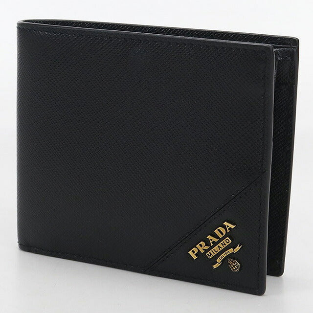 中古 プラダ 二つ折り財布 二折財布 メンズ ブランド PRADA サフィアーノレザー ウォレット 2MO738 ブラック 財布 USDPR107391011