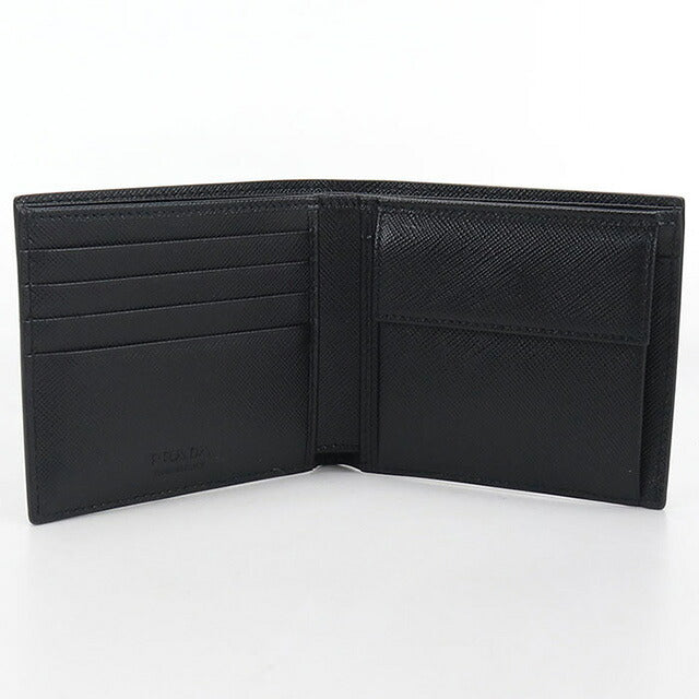 中古 プラダ 二つ折り財布 二折財布 メンズ ブランド PRADA サフィアーノレザー ウォレット 2MO738 ブラック 財布 USDPR107391011