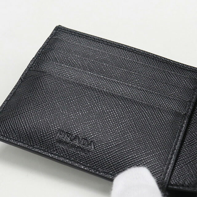 中古 プラダ 二つ折り財布 二折財布 メンズ ブランド PRADA サフィアーノレザー ウォレット 2MO738 ブラック 財布 USDPR107391011
