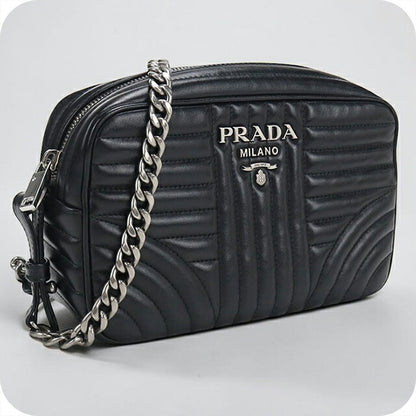 中古 プラダ ショルダーバッグ レディース ブランド PRADA ダイアグラム チェーンバッグ レザー 1BH083 ブラック USDPR107563011