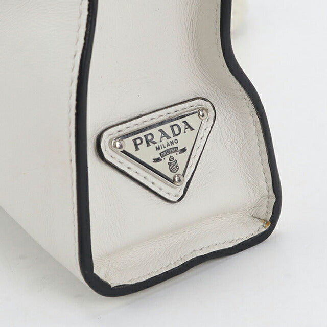 中古 プラダ トートバッグ レディース ブランド PRADA トライアングルロゴ レザー 1BG429 ホワイト USDPR107807011