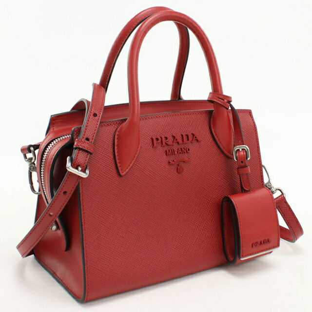 【美品】PRADA プラダ ハンドバッグ レッド　赤　サフィアーノ　レザー　鍵 中古 プラダ ハンドバッグ レディース ブランド PRADA サフィアーノ