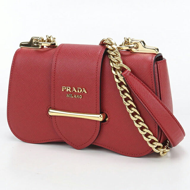 中古 プラダ 斜め掛け ショルダーバッグ レディース ブランド PRADA サフィアーノレザー チェーン レザー １BD219 レッド USDPR108565011