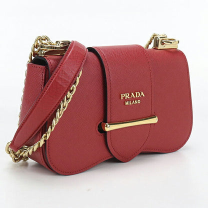 中古 プラダ 斜め掛け ショルダーバッグ レディース ブランド PRADA サフィアーノレザー チェーン レザー １BD219 レッド USDPR108565011