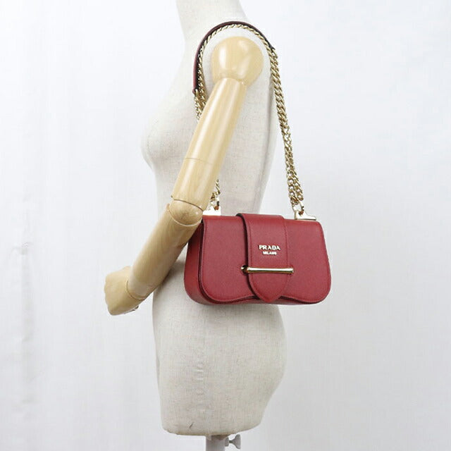 中古 プラダ 斜め掛け ショルダーバッグ レディース ブランド PRADA サフィアーノレザー チェーン レザー １BD219 レッド USDPR108565011