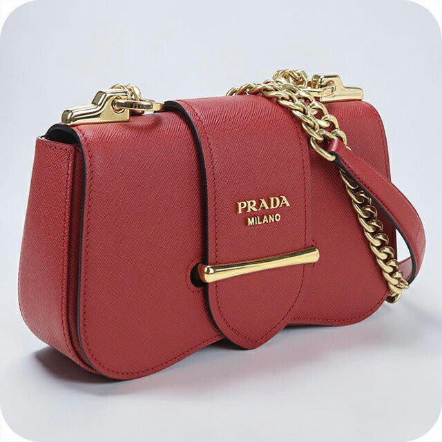 中古 プラダ 斜め掛け ショルダーバッグ レディース ブランド PRADA サフィアーノレザー チェーン レザー １BD219 レッド USDPR108565011