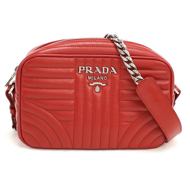 中古 プラダ ショルダーバッグ レディース ブランド PRADA ダイアグラム チェーン レザー 1BH083 レッド USDPR108675011
