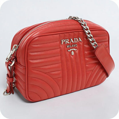 Used Prada shoulder bag ladies brand PRADA diagram chain leather 1BH083 red USDPR108675011