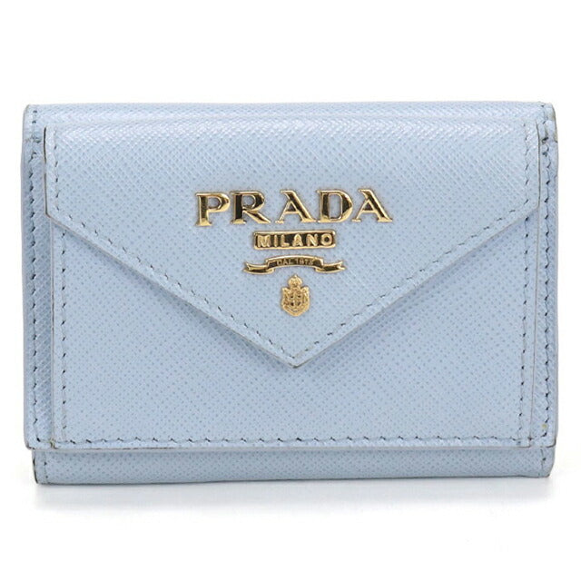中古 プラダ 三つ折り財布 三折財布 レディース ブランド PRADA サフィアーノレザー ブルー USDPR109352011