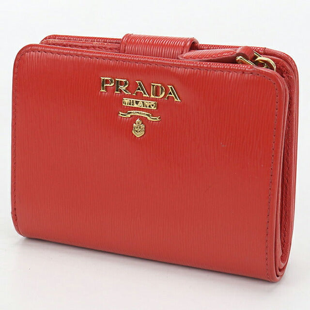 ほぼ未使用PRADA☆鑑定済☆サフィアーノ 1ML018 レッド プラダ財布 中古 プラダ 二つ折り財布 二折財布 レディース ブランド PRADA ヴィッ
