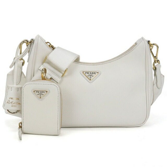 中古 プラダ 斜め掛け ショルダーバッグ レディース ブランド PRADA Re-Edition 2005 サフィアーノレザー 1BH204 ホワイト USDPR110638011