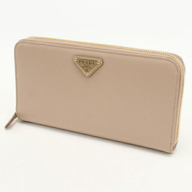Used Prada long wallet round zipper ladies brand PRADA zip around long wallet leather 1ML506 beige USDPR111083011