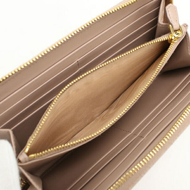 Used Prada long wallet round zipper ladies brand PRADA zip around long wallet leather 1ML506 beige USDPR111083011